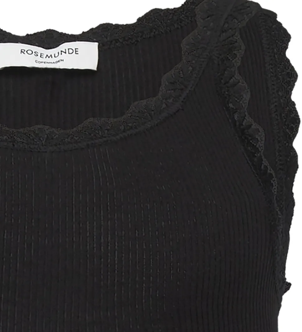 Rosemunde Top - Lang - Rib - Balta - Sort m. Blonder