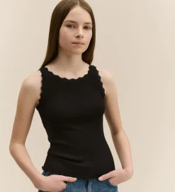 Rosemunde Top - Lang - Rib - Balta - Sort m. Blonder