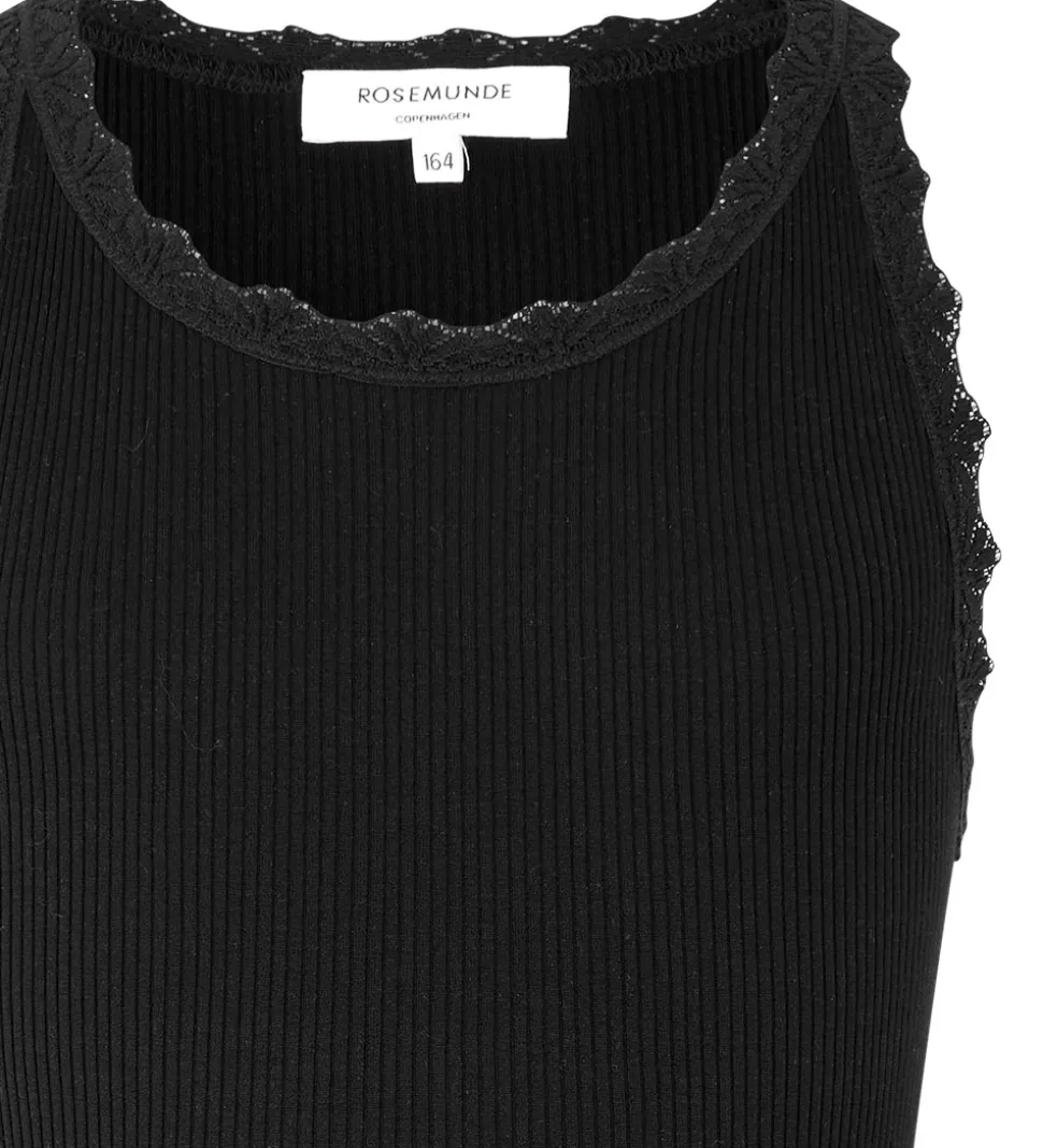 Rosemunde Top - Silke/Bomuld - Rib - Sort m. Blonder