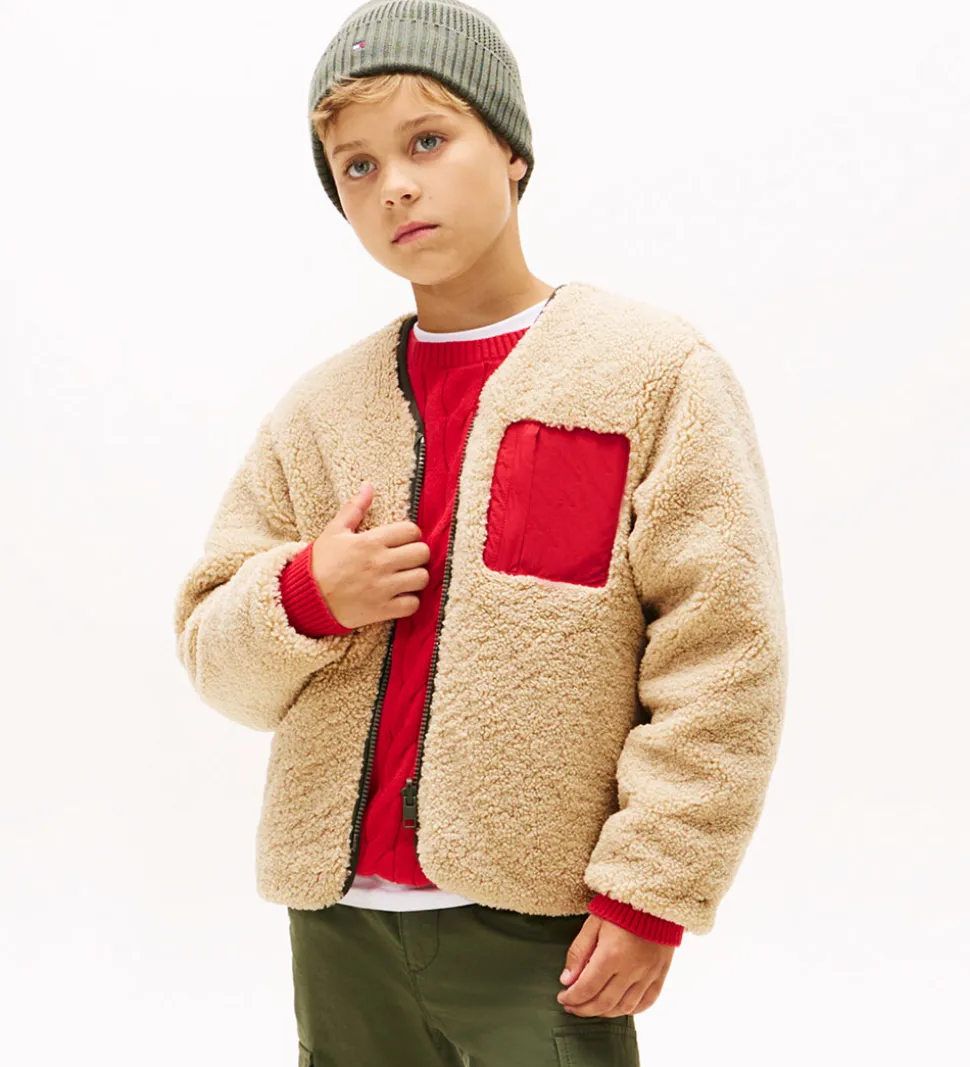 Tommy Hilfiger Fleecejakke - Vendbar - Pewter Green/Beige