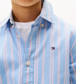 Tommy Hilfiger Skjorte - Cloudy Blue m. Hvid/Rød