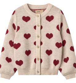 Wheat Cardigan - Merinould - Offwhite Melange m. Hjerter